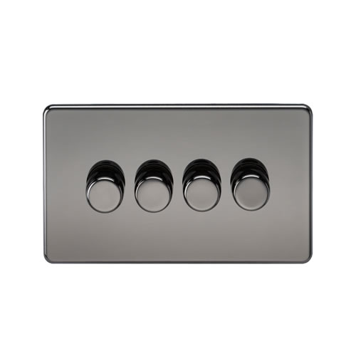 Knightsbridge Screwless Flat Plate Black Nickel 4 Gang 2 Way 10-200W (5-150W LED) Intelligent Dimmer SF2194BN