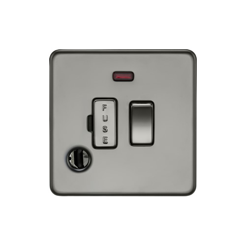 Knightsbridge Screwless Flat Plate Black Nickel 13A Switched Fused Spur with Neon & Flex Outlet SF6300FBN