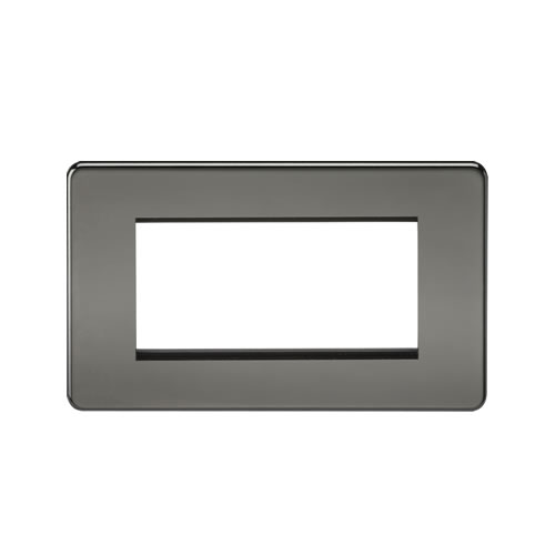 Knightsbridge Screwless Flat Plate Black Nickel 4 Gang Modular Face Plate SF4GBN