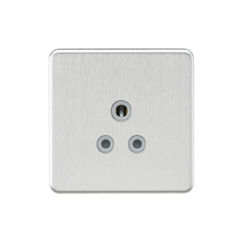 Knightsbridge Screwless Flat Plate Brushed Chrome 5A Unswitched Round Socket SF5ABCG