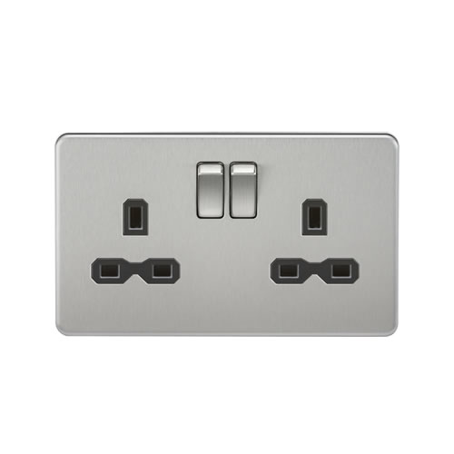 Knightsbridge Screwless Flat Plate Brushed Chrome 13A Double Switched Socket SFR9000BC