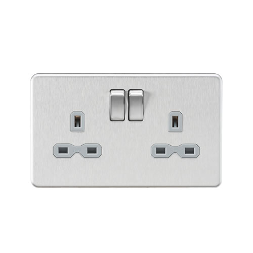 Knightsbridge Screwless Flat Plate Brushed Chrome 13A Double Switched Socket SFR9000BCG