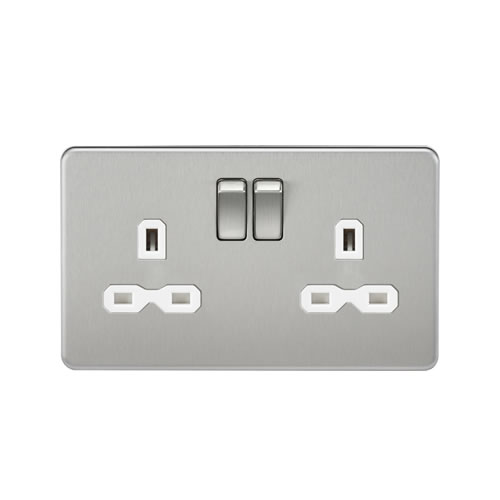 Knightsbridge Screwless Flat Plate Brushed Chrome 13A Double Switched Socket SFR9000BCW