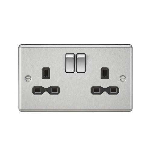 Knightsbridge Brushed Chrome 13A Double Switched Socket CL9BC