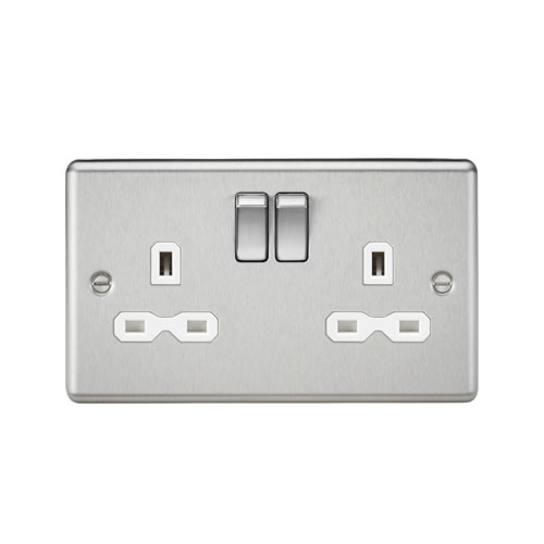 Knightsbridge Brushed Chrome 13A Double Switched Socket CL9BCW