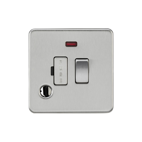 Knightsbridge Screwless Flat Plate Brushed Chrome 13A Switched Fused Spur with Neon & Flex Outlet SF6300FBC