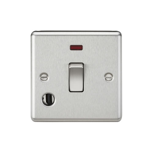 Knightsbridge Brushed Chrome 20A 1 Gang Double Pole Switch with Neon & Flex Outlet CL834FBC