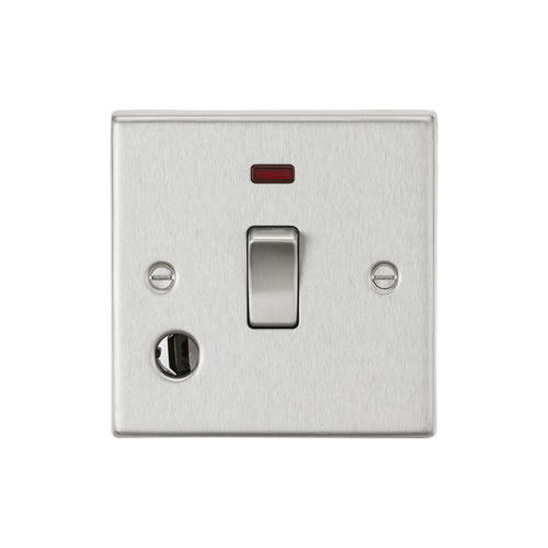 Knightsbridge Brushed Chrome 20A 1 Gang Double Pole Switch with Neon & Flex Outlet CS834FBC