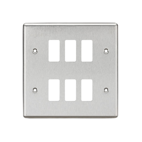 Knightsbridge Brushed Chrome 6 Gang Grid Faceplate GDCL6BC