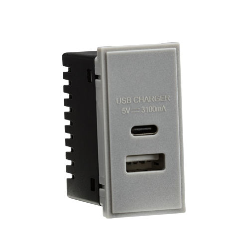Knightsbridge Grey Dual USB Charger 3.1A Module 25 x 50mm NETUSBCGY