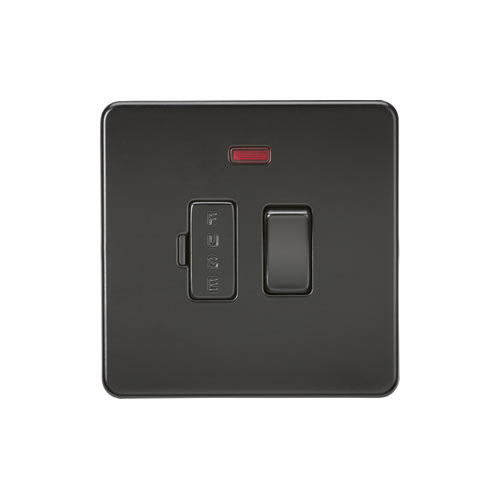 Knightsbridge Screwless Flat Plate Matt Black 13A Switched Fused Spur with Neon SF6300NMBB