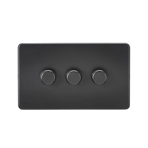 Knightsbridge Screwless Flat Plate Matt Black 3 Gang 2 Way 10-200W (5-150W LED) Intelligent Dimmer SF2193MBB