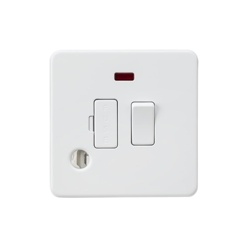 Knightsbridge Screwless Flat Plate Matt White 13A Switched Fused Spur with Neon & Flex Outlet SF6300FMW
