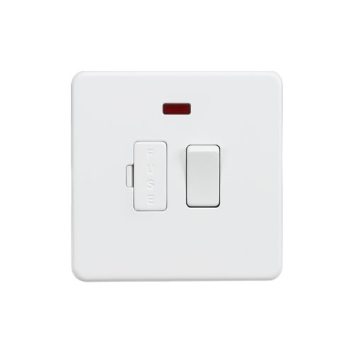 Knightsbridge Screwless Flat Plate Matt White 13A Switched Fused Spur with Neon SF6300NMW