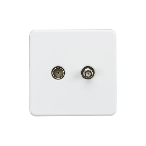 Knightsbridge Screwless Flat Plate Matt White 1 Gang Isolated TV and SAT TV Outlet SF0140MW