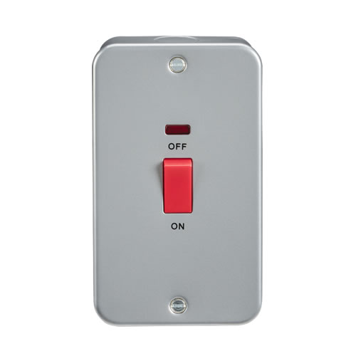 Knightsbridge Metal Clad 45A 2 Gang Double Pole Switch with Neon M8332N