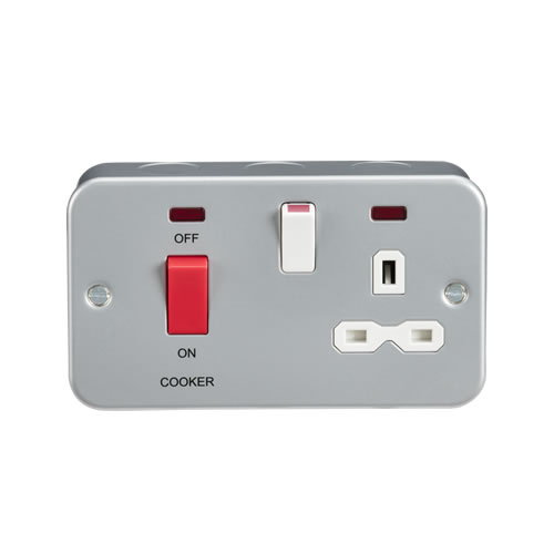 Knightsbridge Metal Clad 45A Double Pole Switch with 13A Switched Socket with Neons MR8333N
