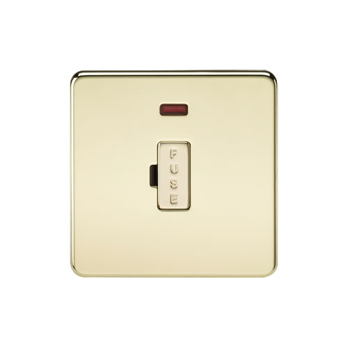Knightsbridge Screwless Flat Plate Polished Brass 13A Unswitched Fused Spur with Neon SF6000NPB
