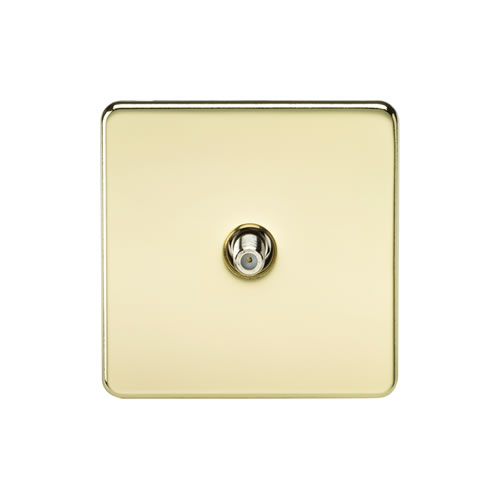 Knightsbridge Screwless Flat Plate Polished Brass 1 Gang Non-Isolated SAT TV Outlet SF0150PB