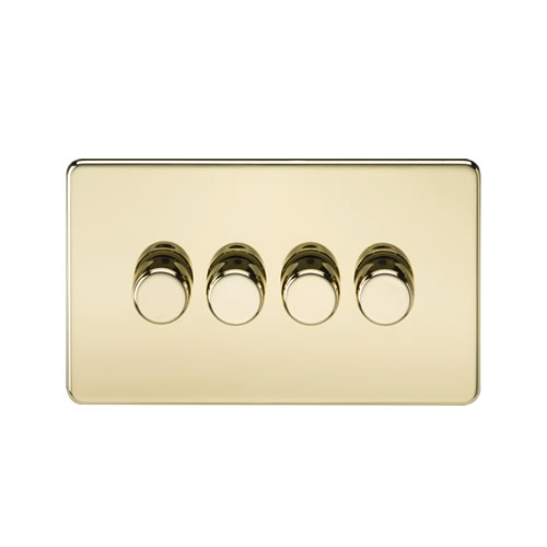 Knightsbridge Screwless Flat Plate Polished Brass 4 Gang 2 Way 10-200W (5-150W LED) Intelligent Dimmer SF2194PB
