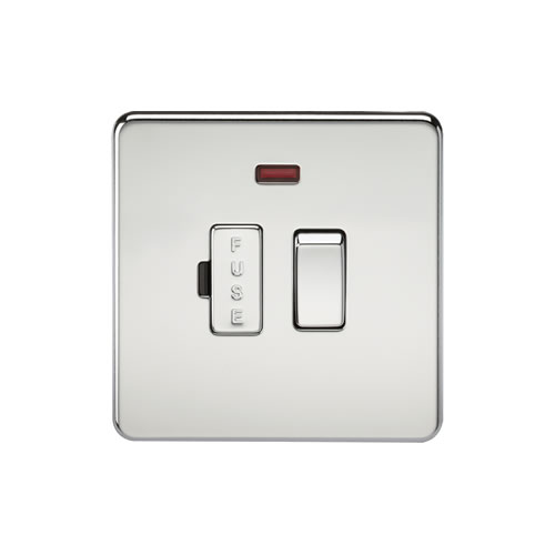 Knightsbridge Screwless Flat Plate Polished Chrome 13A Switched Fused Spur with Neon SF6300NPC