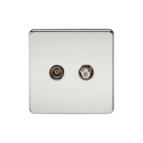 Knightsbridge Screwless Flat Plate Polished Chrome 1 Gang Isolated TV and SAT TV Outlet SF0140PC