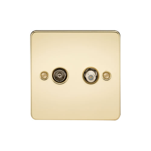 Knightsbridge Polished Brass 1 Gang Isolated TV and SAT TV Outlet FP0140PB