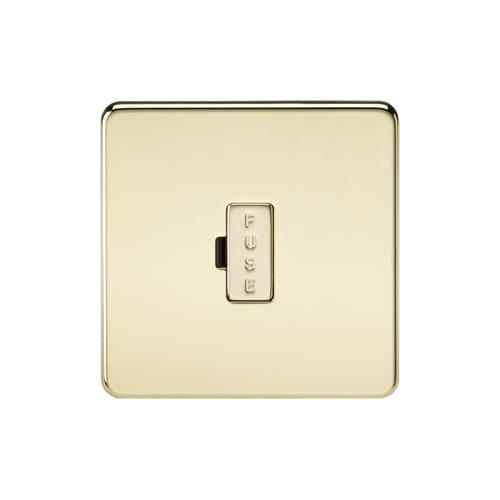 Knightsbridge Screwless Flat Plate Polished Brass 13A Unswitched Fused Spur SF6000PB