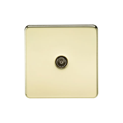 Knightsbridge Screwless Flat Plate Polished Brass 1 Gang Non-Isolated TV Outlet SF0100PB