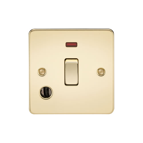 Knightsbridge Polished Brass 20A 1 Gang Double Pole Switch with Neon & Flex Outlet FP8341FPB