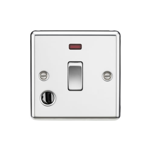 Knightsbridge Polished Chrome 20A 1 Gang Double Pole Switch with Neon & Flex Outlet CL834FPC