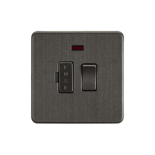 Knightsbridge Screwless Flat Plate Smoked Bronze 13A Switched Fused Spur with Neon SF6300NSB