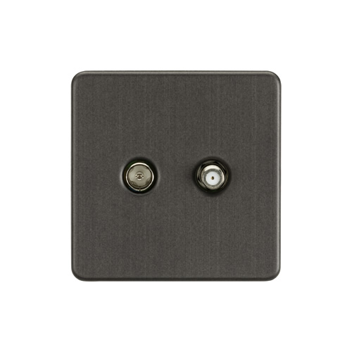 Knightsbridge Screwless Flat Plate Smoked Bronze 1 Gang Isolated TV and SAT TV Outlet SF0140SB