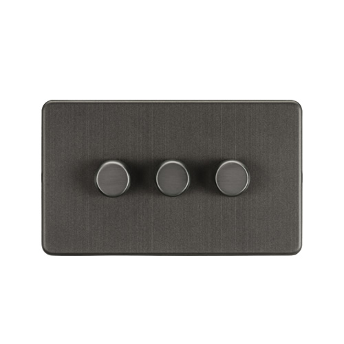 Knightsbridge Screwless Flat Plate Smoked Bronze 3 Gang 2 Way 10-200W (5-150W LED) Intelligent Dimmer SF2193SB