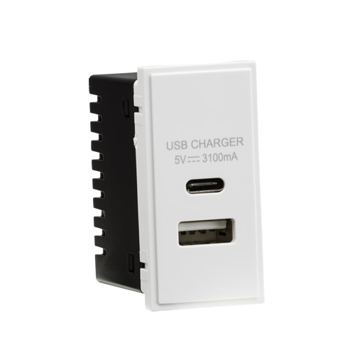 Knightsbridge White Dual USB Charger 3.1A Module 25 x 50mm NETUSBCWH