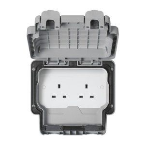 MK K56481GRY 2 Gang Masterseal Weatherproof Unswitched Socket