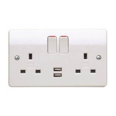 MK Logic Plus K2744WHI 13A 2 Gang DP Switched Socket with USB