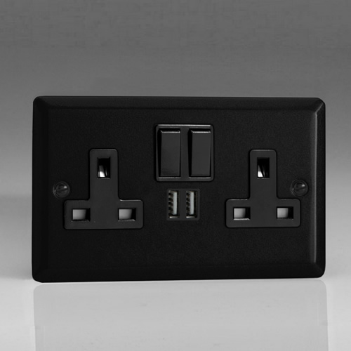 Varilight Urban Matt Black 13A Switched USB Double Socket