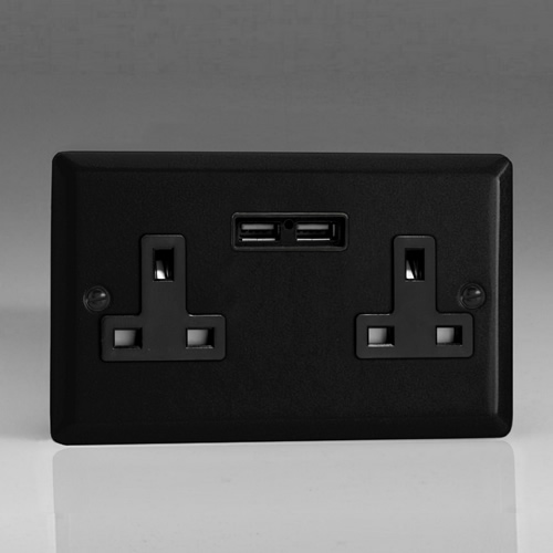 Varilight Urban Matt Black 13A Unswitched USB Double Socket