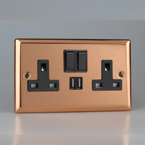 Varilight Urban Polished Copper 13A Switched USB Double Socket