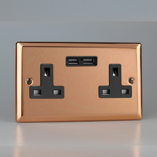 Varilight Urban Polished Copper 13A Unswitched USB Double Socket